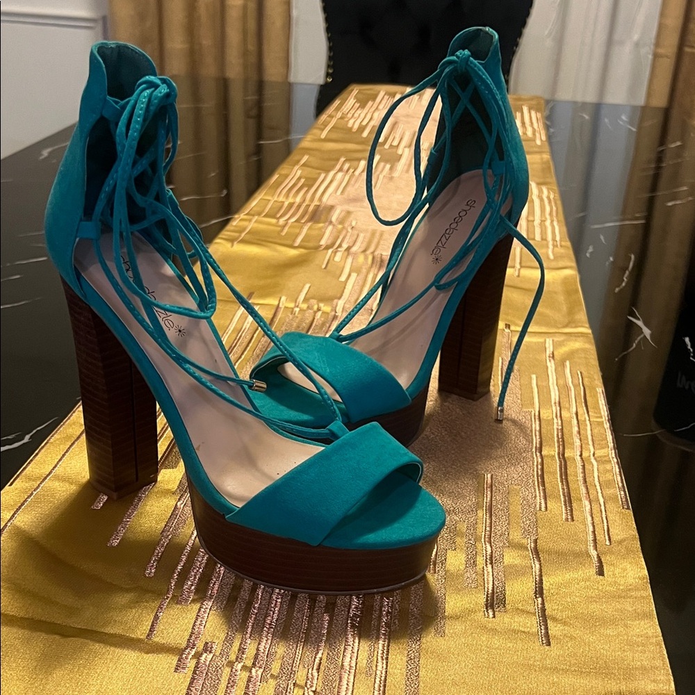 Aldo Turquoise Lace-Up Heels